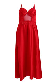 AXTZH Sophisticated and Alluring Nightwear Ensemble Featuring a Full-Length Gown with Sheer Accents X5101-CRIMSON-F22S