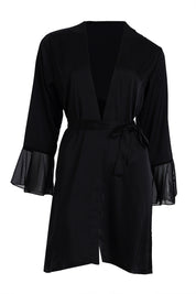 AXTZH Elegant Two-Piece Women’s Nightwear with Sheer Robe and Matching Inner Dress X0914-BLACK-F11S