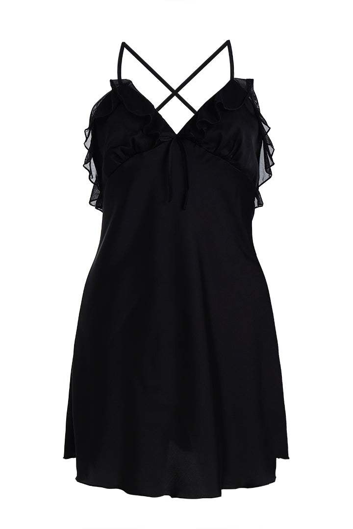 AXTZH Elegant Two-Piece Women’s Nightwear with Sheer Robe and Matching Inner Dress X0914-BLACK-F11S