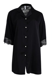 AXTZH Relaxed Fit Nightwear for Women with Shirt Collar and Soft Satin Finish X2654-BLACK-G1S