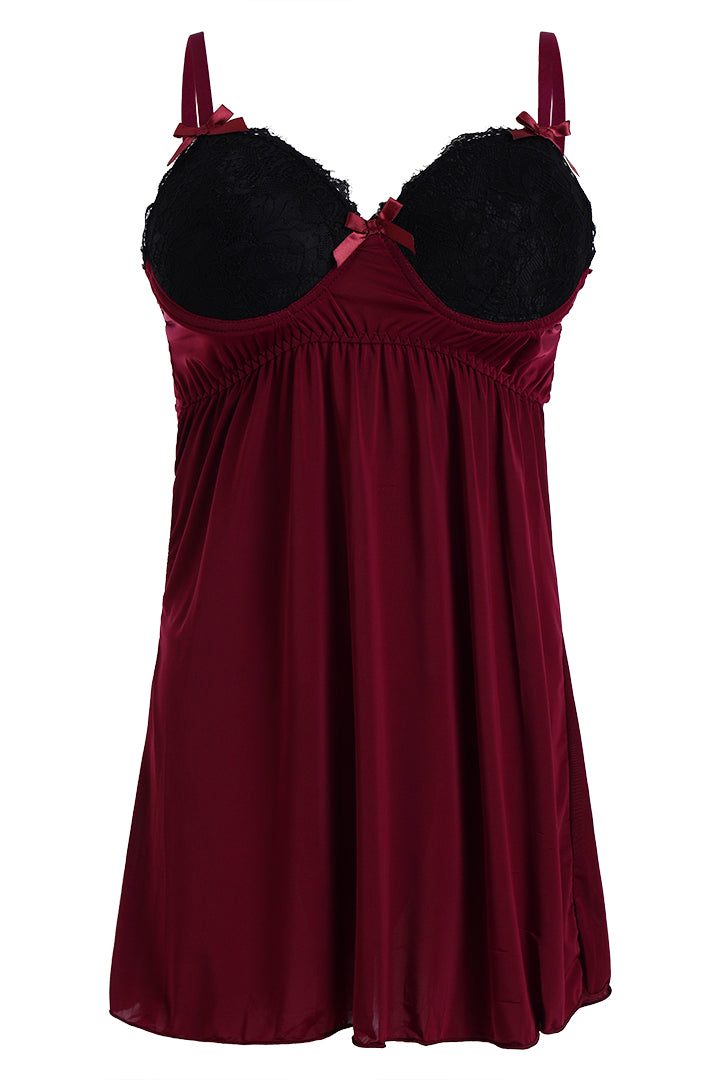 AXTZH Stylish Nightwear Duo with Flowing Outer Robe and Comfortable Inner Slip Dress X3233-WINE-F11M