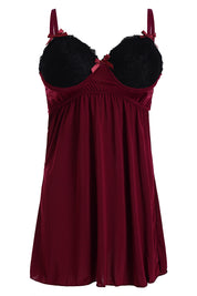 AXTZH Stylish Nightwear Duo with Flowing Outer Robe and Comfortable Inner Slip Dress X3233-WINE-F11M