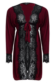 AXTZH Stylish Nightwear Duo with Flowing Outer Robe and Comfortable Inner Slip Dress X3233-WINE-F11M