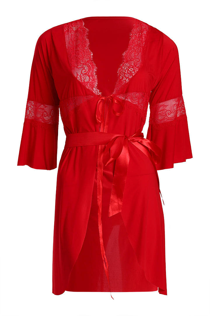 AXTZH Three-Piece Winter Nightwear Ensemble for Women Featuring Robe, Nightdress, and Intimate Inner Layer X2412-RED-BIK3PM