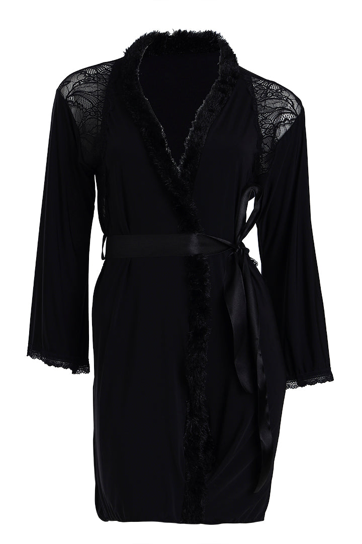 AXTZH Romantic Nightwear Set for Women with Satin Robe, Matching Slip and Innerwear X8027-BLACK-NSS3PM