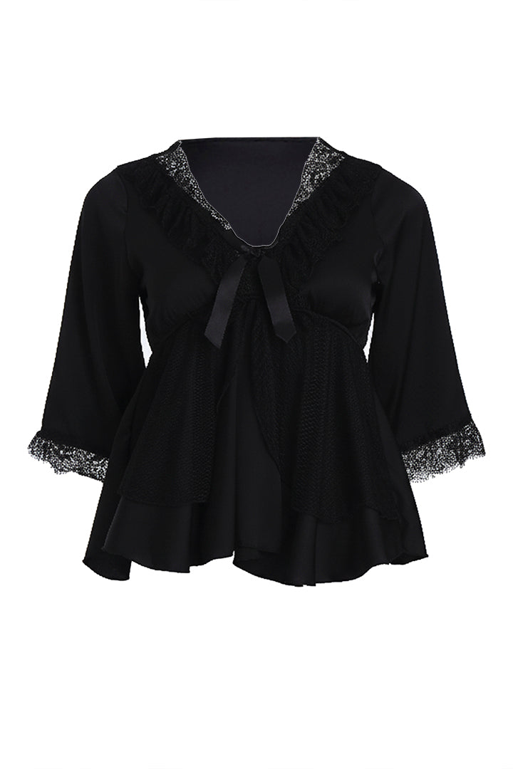 AXTZH Stylish and Comfortable Women’s Two-Piece Nightwear Set with Feminine Detailing X3835-BLACK-C9S