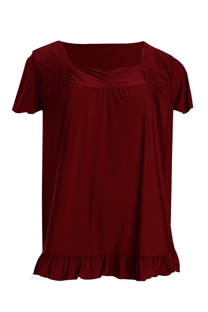 AXTZH Comfortable Two-Piece Nightwear Set for Women with Relaxed Top and Easy-Fit Bottoms X8010-MERLOT-C9M