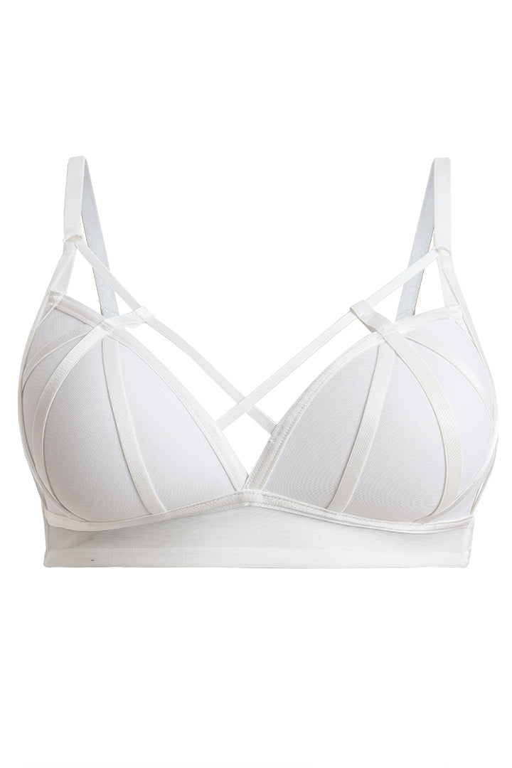 BELLAGIO Contemporary Strappy Bra with Sheer Panels and Flirty Matching Panty BB5331-WHITE-CN102