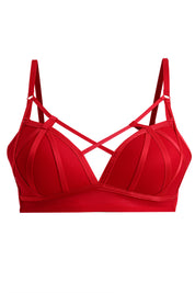 BELLAGIO Contemporary Strappy Bra with Sheer Panels and Flirty Matching Panty BB5331-RED-CN102