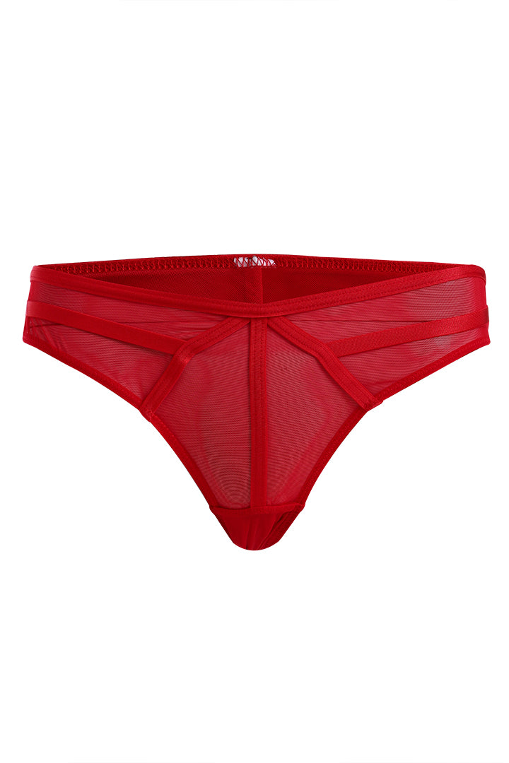 BELLAGIO Alluring Strappy Panty with Sheer Detailing and Coordinated Bra BP5331-RED