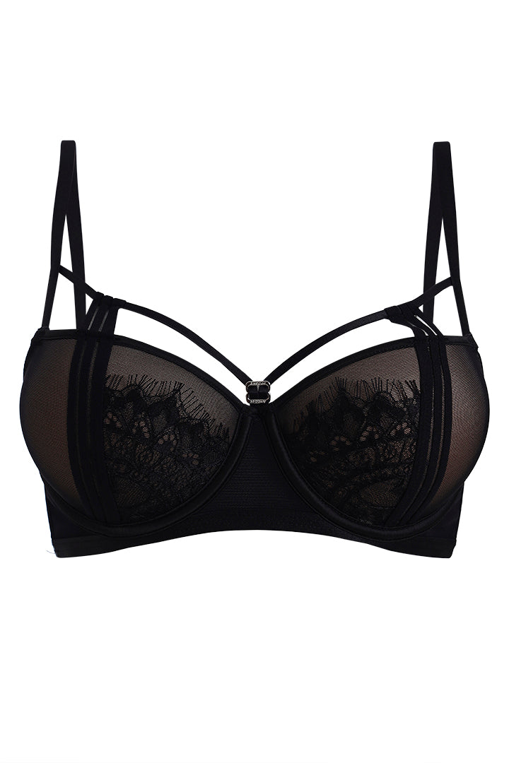 BELLAGIO Delicate Lace Bra with Sheer Panels and Modern Strap Detailing for Women BB5320-BLACK-DN202