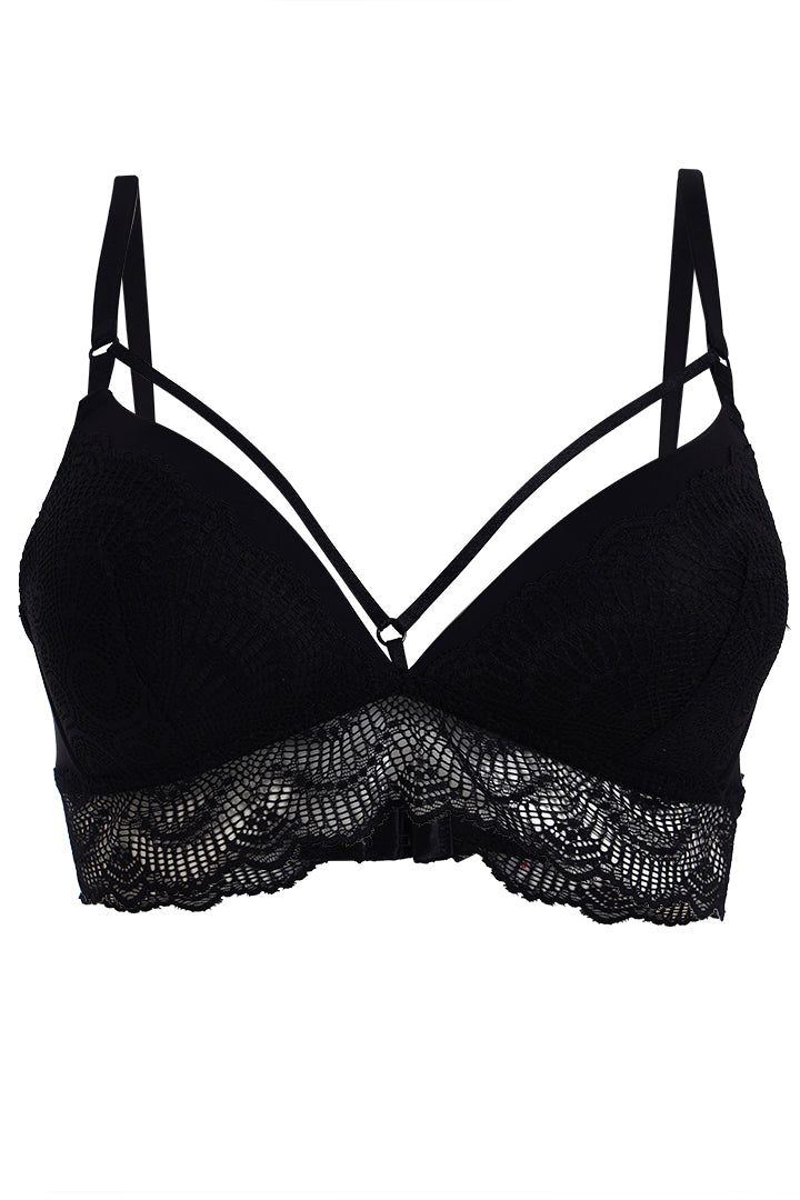 AXTZH Sexy Lace Bra with Strappy Detailing Paired with Matching Panty for Women AB9001-BLACK-CP102