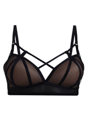 BELLAGIO Contemporary Strappy Bra with Sheer Panels and Flirty Matching Panty BB5331-BLACK-CN102