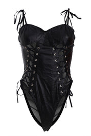 AXTZH Nightwear Stylish One-Piece Nightwear for Women with Lace-Up Corset Design and Strappy Details X0009-BLACK-BS1P