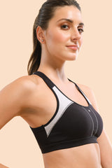 Enamor-SB08 Black Medium Impact Sports Bra Racer Back, Removable Pads & Wirefree