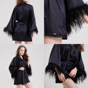 Mysthelle MIDNIGHT BLACK ROBE WITH FEATHER SLEEVES