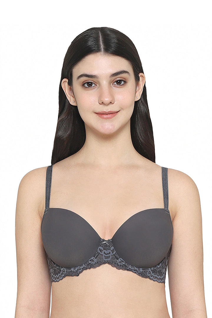 WACOAL BRA BI05B02 GY Balcony & Beyond Padded Wired Half Cup Everyday Wear Smooth Finish Fashion Bra - Grey