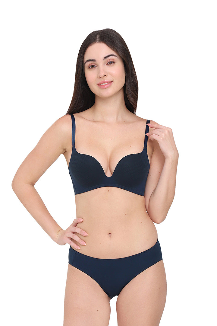 WACOAL BRA BI05G01 BB Women’s Dreamy Curve Padded Non-wired 3/4th Cup Everyday Wear Push-up Bra-Dark Blue