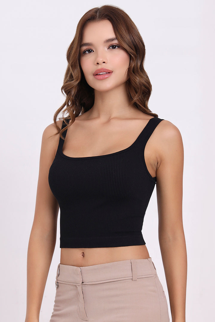 AXTZH Women’s Ribbed Bralette Crop Top X0010-BLACK-CV007