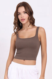 AXTZH Women’s Ribbed Bralette Crop Top X0010-CHOCO-CV007