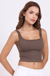 AXTZH Women’s Ribbed Bralette Crop Top X0010-CHOCO-CV007