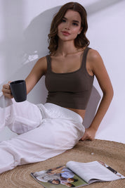 AXTZH Women’s Ribbed Bralette Crop Top X0010-CHOCO-CV007