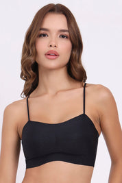 AXTZH TEXTURED SPAGHETTI STRAP BRALETTE BLET X5080-BLACK-CP021