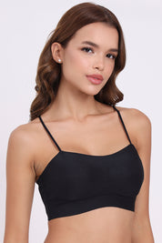 AXTZH TEXTURED SPAGHETTI STRAP BRALETTE BLET X5080-BLACK-CP021