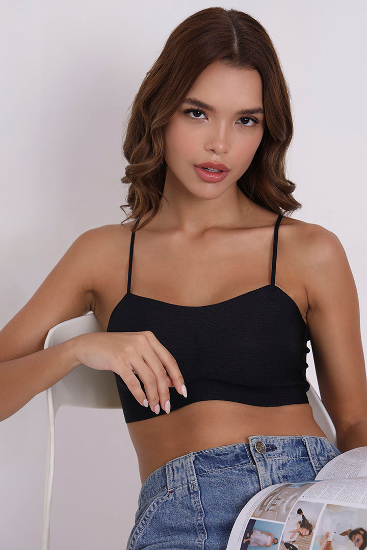 AXTZH TEXTURED SPAGHETTI STRAP BRALETTE BLET X5080-BLACK-CP021