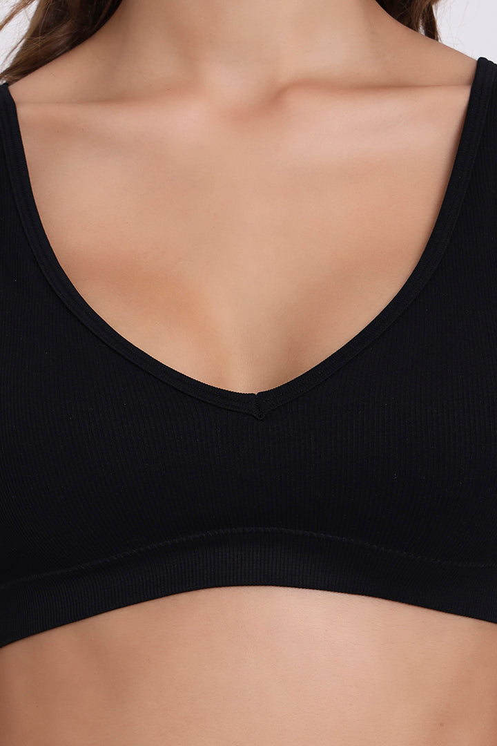 AXTZH Seamless V-Neck Bralette BLET X0031-BLACK-CV005