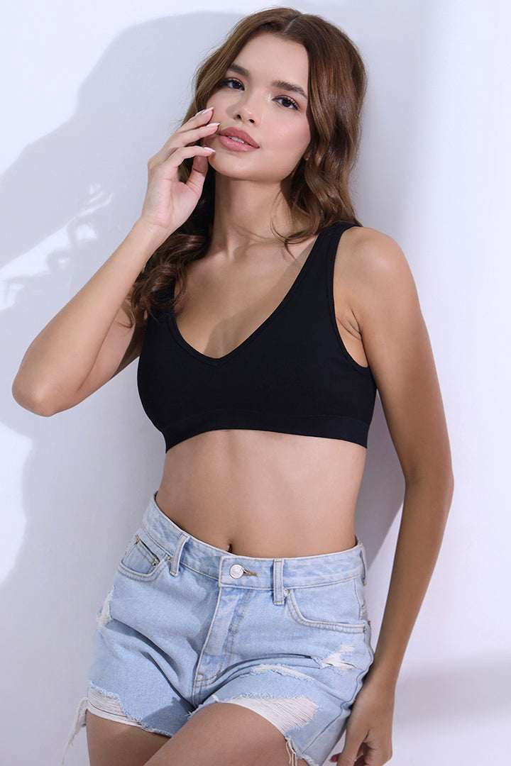 AXTZH Seamless V-Neck Bralette BLET X0031-BLACK-CV005