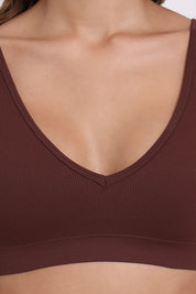 AXTZH Seamless V-Neck Bralette BLET X0031-CHOCO-CV005