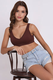 AXTZH Seamless V-Neck Bralette BLET X0031-CHOCO-CV005