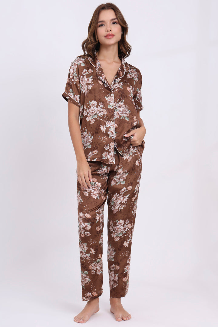 ANGELS Floral Satin Pyjama Set NIGHTWEAR AZPRINT-COFPR-C2S