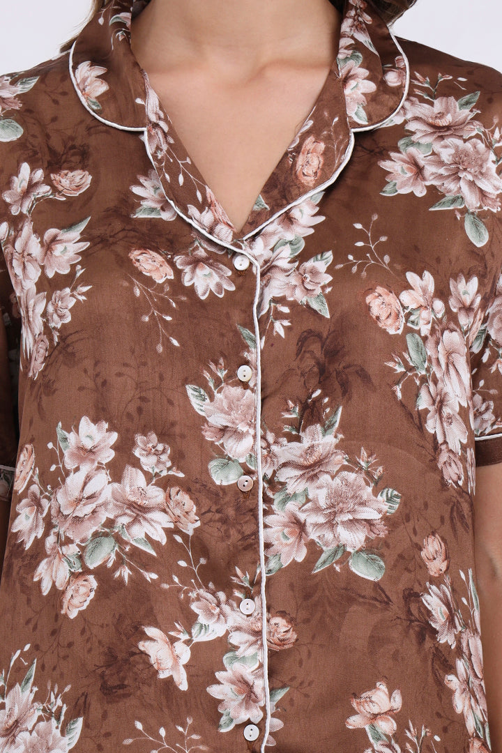 ANGELS Floral Satin Pyjama Set NIGHTWEAR AZPRINT-COFPR-C2S