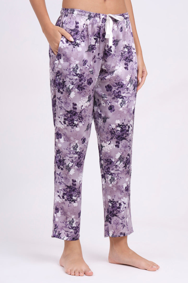ANGELS Floral Satin Pyjama Set NIGHTWEAR AZPRINT-PURPR-C2S