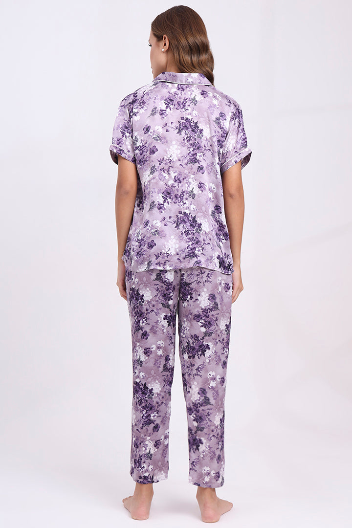ANGELS Floral Satin Pyjama Set NIGHTWEAR AZPRINT-PURPR-C2S