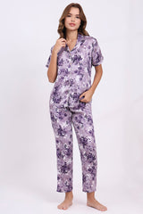 ANGELS Floral Satin Pyjama Set NIGHTWEAR AZPRINT-PURPR-C2S