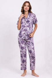 ANGELS Floral Satin Pyjama Set NIGHTWEAR AZPRINT-PURPR-C2S