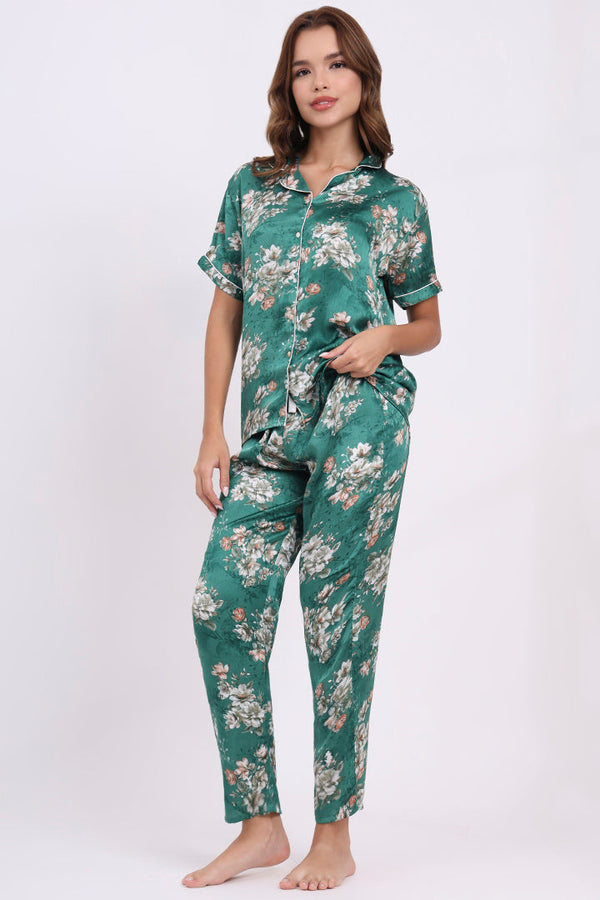 ANGELS Floral Satin Pyjama Set NIGHTWEAR AZPRINT-GREPR-C2S