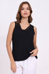 AXTZH Lace Trim Sleeveless Cami X1238-BLACK-G3MO