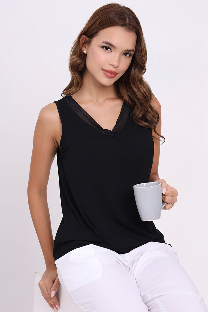 AXTZH Lace Trim Sleeveless Cami X1238-BLACK-G3MO