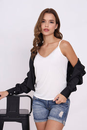 AXTZH Sheer Trim V-Neck Cami X9068-IVORY-H2MO