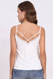 AXTZH Sheer Trim V-Neck Cami X9068-IVORY-H2MO