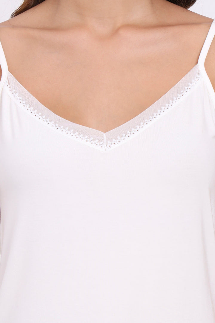 AXTZH Sheer Trim V-Neck Cami X9068-IVORY-H2MO