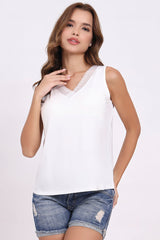 AXTZH Lace Trim Sleeveless Cami X1238-WHITE-G3MO