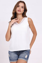 AXTZH Lace Trim Sleeveless Cami X1238-WHITE-G3MO