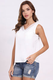 AXTZH Lace Trim Sleeveless Cami X1238-WHITE-G3MO