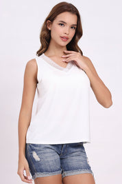 AXTZH Lace Trim Sleeveless Cami X1238-WHITE-G3MO