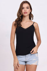 AXTZH Sheer Trim V-Neck Cami X9068-BLACK-H2MO